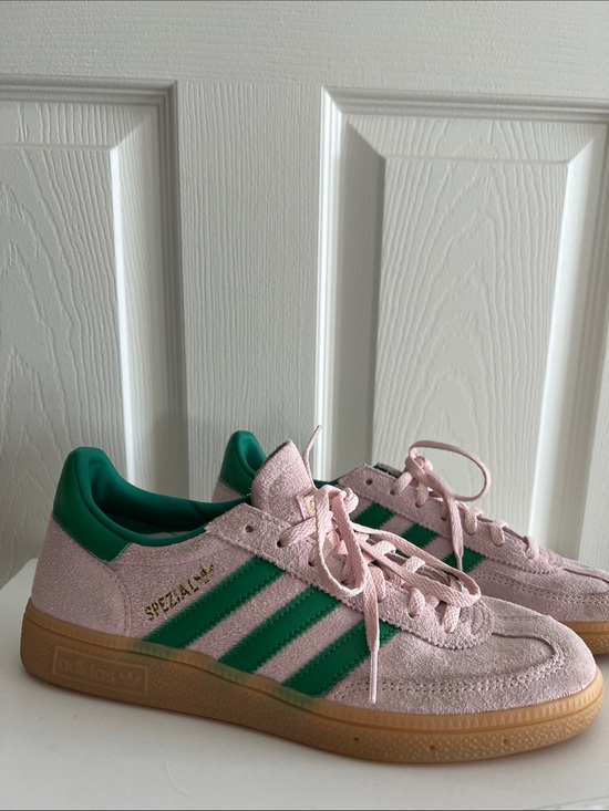 adidas Shoes - Women’s Adidas Spezial Suede Sneakers in Pink with Green Stripes